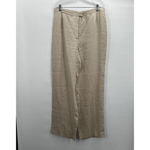 Lafayette 148 Pants Womens 16 Beige Wide Leg 100% Linen High Rise Summer